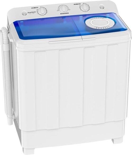 Portable Washing Machine, 28lbs Twin Tub Washer Mini Compact Laundry Machine with Drain Pump