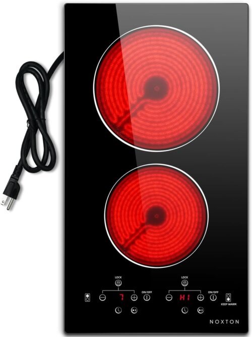 110V Electric Cooktop 2 Burners, 12 Inch Electric Stove,Counter top Burner & Built-in Ceramic Stovetop