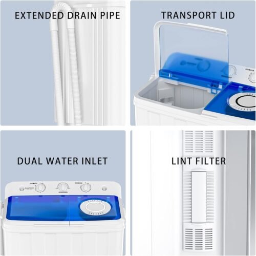 Portable Washing Machine, 28lbs Twin Tub Washer Mini Compact Laundry Machine with Drain Pump - Image 6