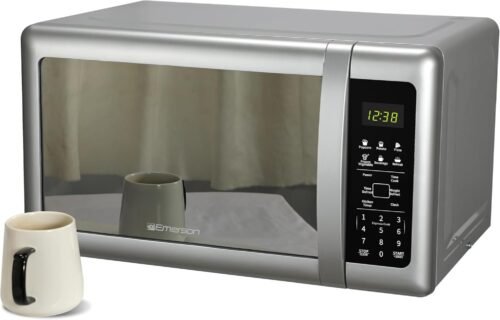 Compact Countertop Microwave Oven with Sleek Mirrored Finish Door 10 Power Levels, 6 Auto Menus - Image 4