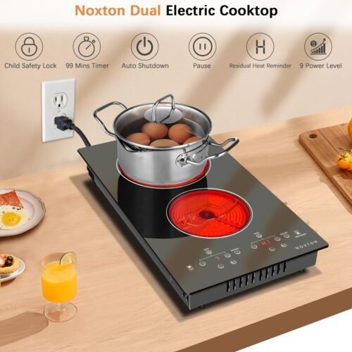 110V Electric Cooktop 2 Burners, 12 Inch Electric Stove,Counter top Burner & Built-in Ceramic Stovetop - Image 2
