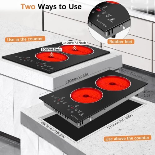 110V Electric Cooktop 2 Burners, 12 Inch Electric Stove,Counter top Burner & Built-in Ceramic Stovetop - Image 3