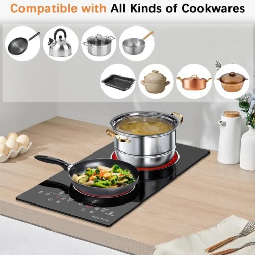 110V Electric Cooktop 2 Burners, 12 Inch Electric Stove,Counter top Burner & Built-in Ceramic Stovetop - Image 4