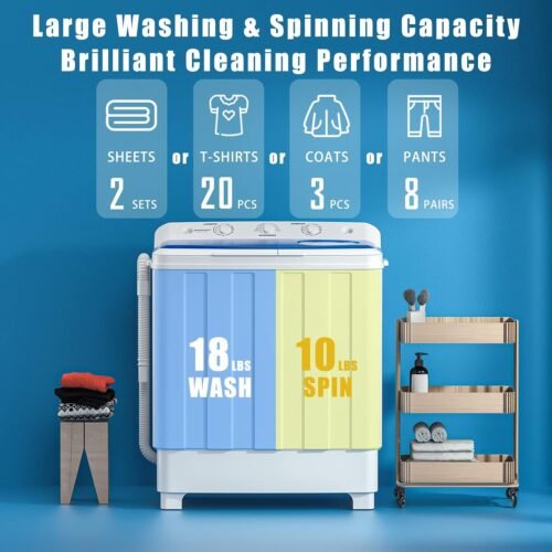 Portable Washing Machine, 28lbs Twin Tub Washer Mini Compact Laundry Machine with Drain Pump - Image 3