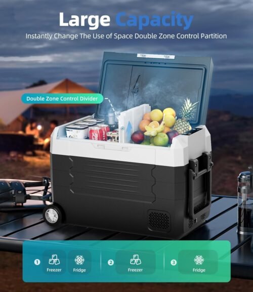 12 Volt Refrigerator, 53QT(50L) Compressor Electric Cooler with Wheels, Car Fridge with APP Control, Portable Freezer - Image 5