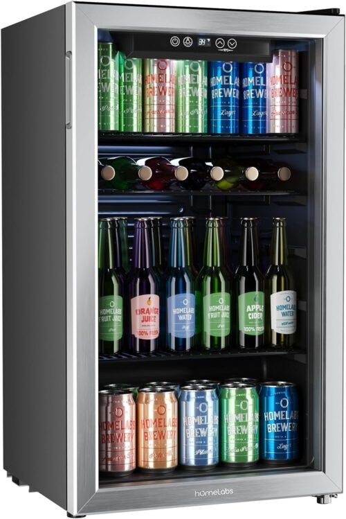 Beverage Refrigerator and Cooler - Mini Fridge with Glass Door for Soda Beer or Wine - 120 Cans Capacity