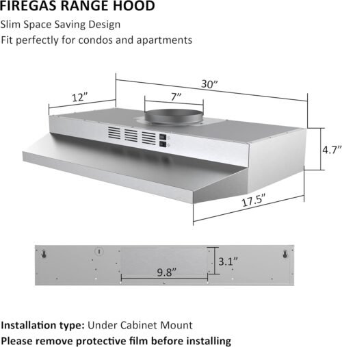 30 inch Range Hood Under Cabinet, Ducted/Ductless Convertible Stainless Steel Kitchen Range Hood with Rocker Button Control - Image 9