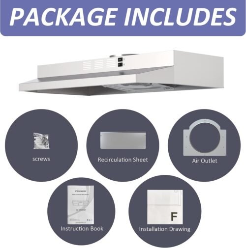 30 inch Range Hood Under Cabinet, Ducted/Ductless Convertible Stainless Steel Kitchen Range Hood with Rocker Button Control - Image 6