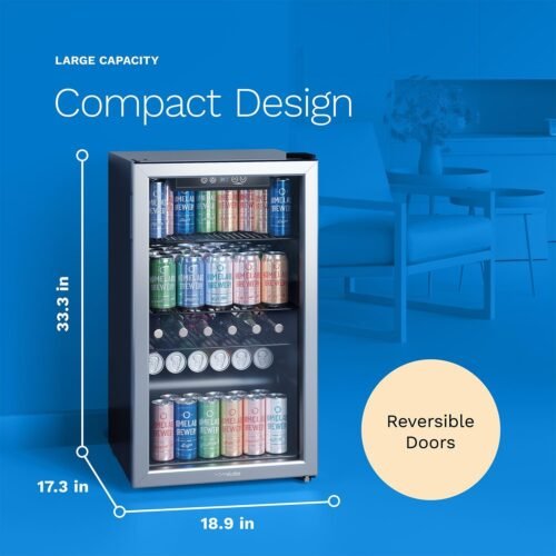 Beverage Refrigerator and Cooler - Mini Fridge with Glass Door for Soda Beer or Wine - 120 Cans Capacity - Image 2