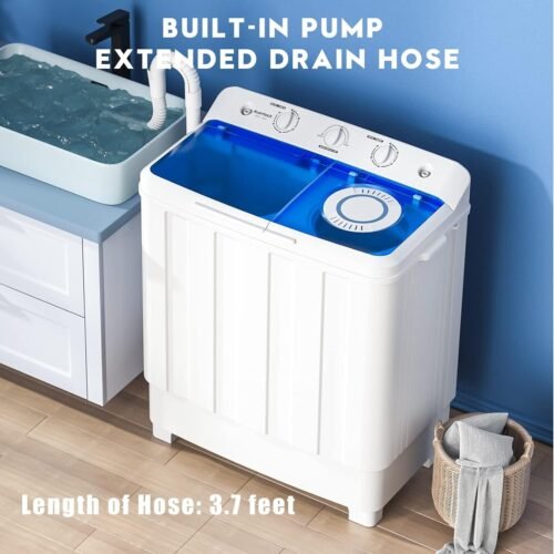Portable Washing Machine, 28lbs Twin Tub Washer Mini Compact Laundry Machine with Drain Pump - Image 4