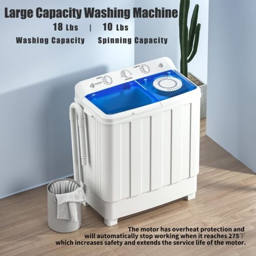 Portable Washing Machine, 28lbs Twin Tub Washer Mini Compact Laundry Machine with Drain Pump - Image 5