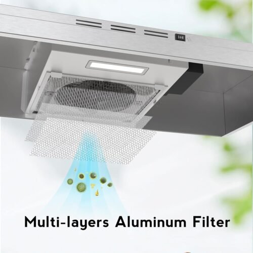 30 inch Range Hood Under Cabinet, Ducted/Ductless Convertible Stainless Steel Kitchen Range Hood with Rocker Button Control - Image 7